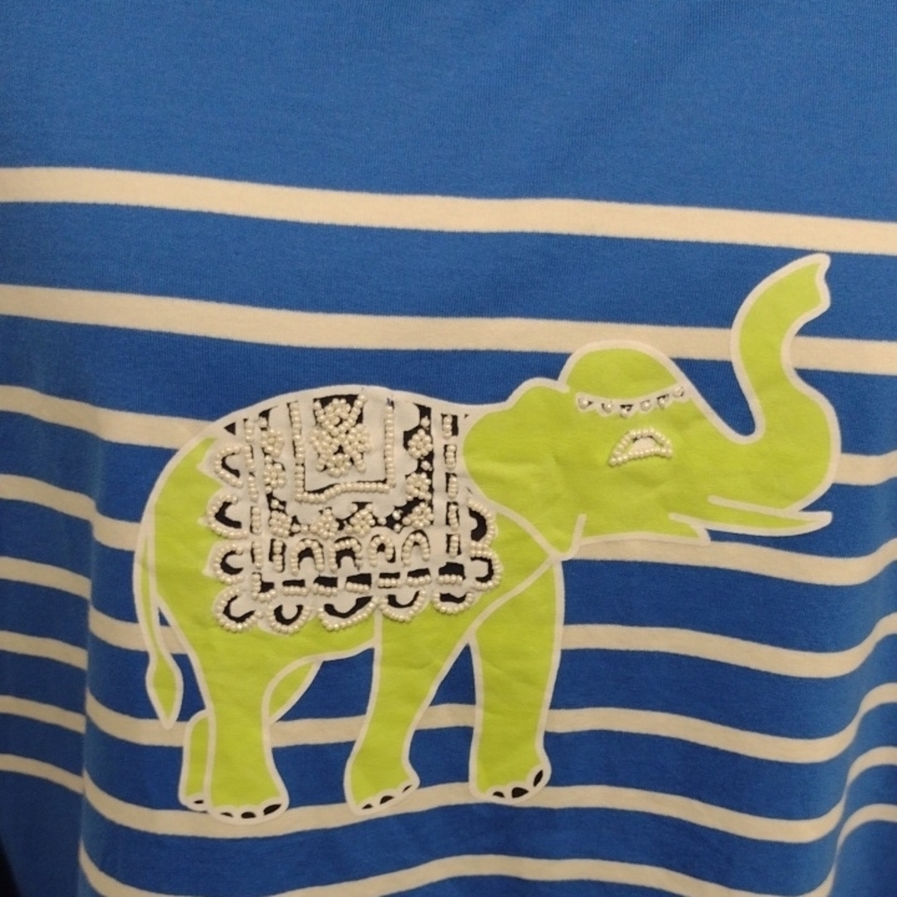 NEW Crown & Ivy Women's Blue and White Striped  with Elephant - Picture 3 of 16
